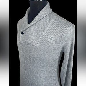 NWT GSTAR RAW BANDALO AERO KNIT SHAWL COLLAR SWEATER SZ M HEATHER GREY
